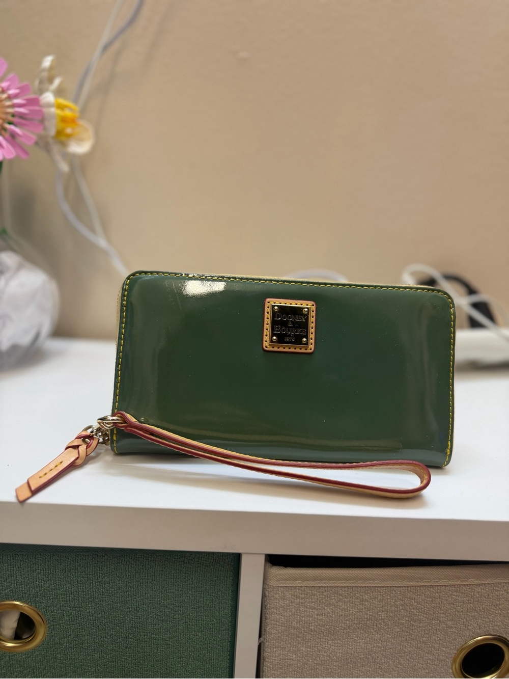 Dooney & Bourke Green Patent Leather Zip Around Wristlet Wallet